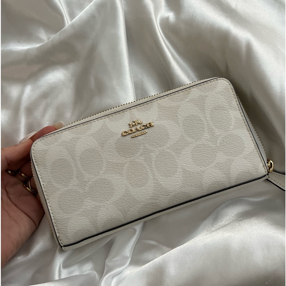 Coach White Monogram + Gold Wallet